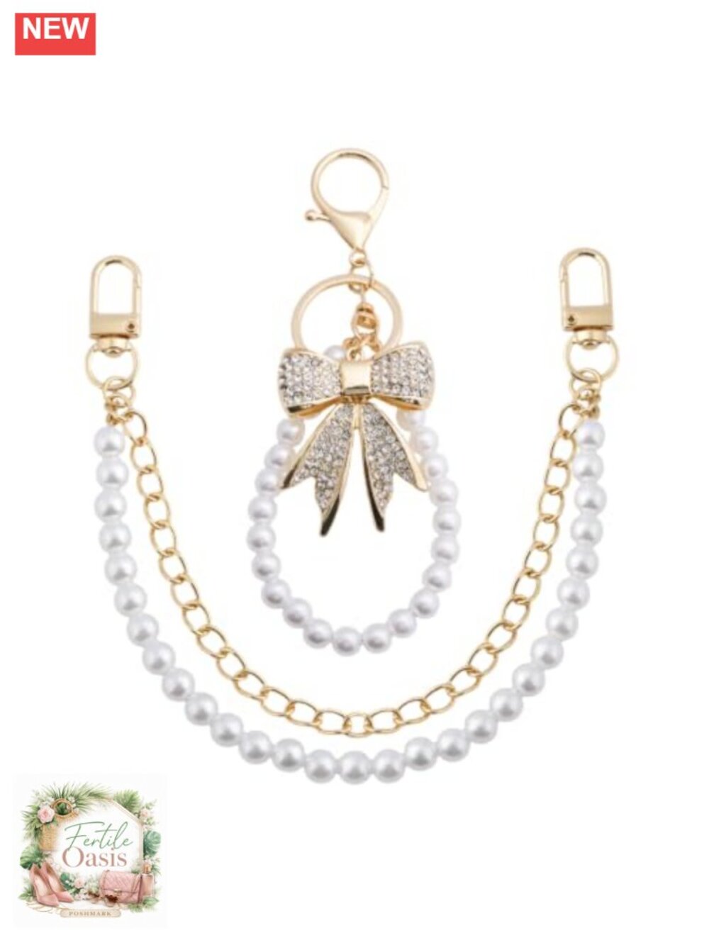 2-Piece Pearl Bow Purse Chain Keychain Set Women's Bag Charm Accessory